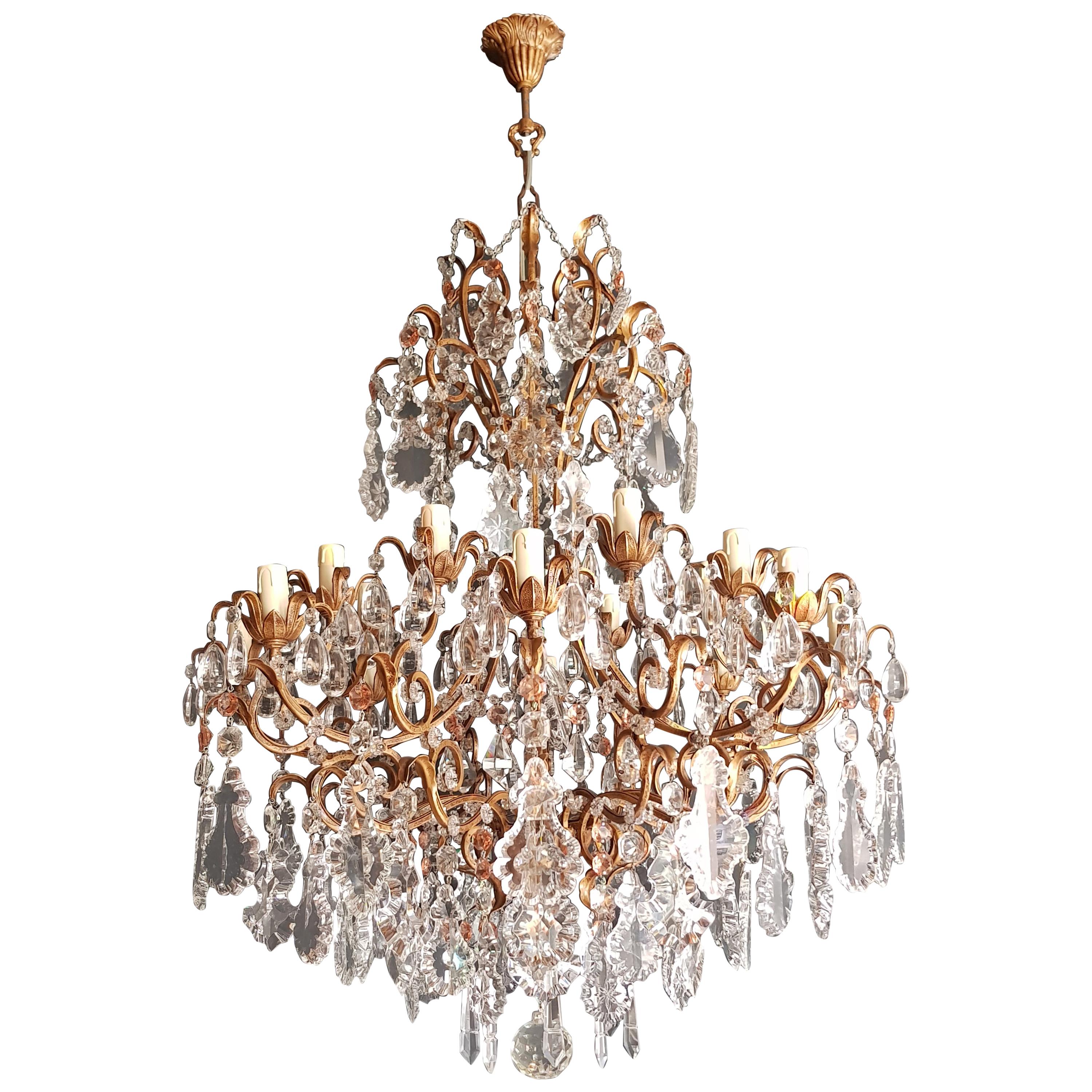 Beaded Crystal Chandelier Antique Ceiling Lamp Florentiner Lustre Art Nouveau
