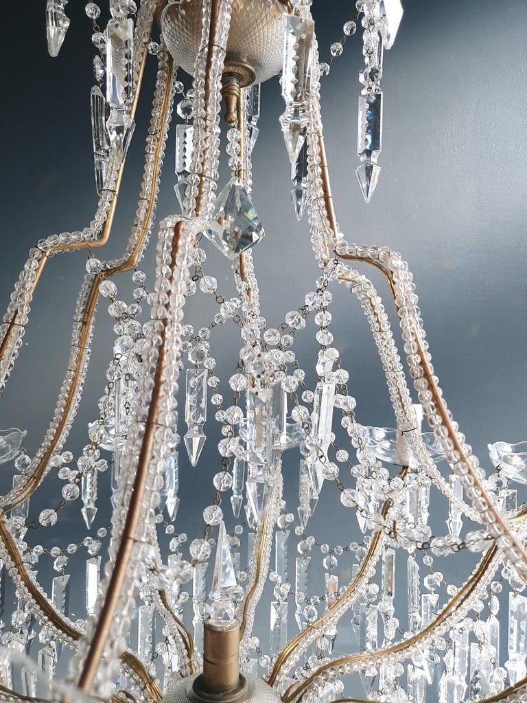 Beaded Crystal Chandelier Antique Ceiling Lamp Lustre Art Nouveau 2 Pieces, Pair For Sale 6