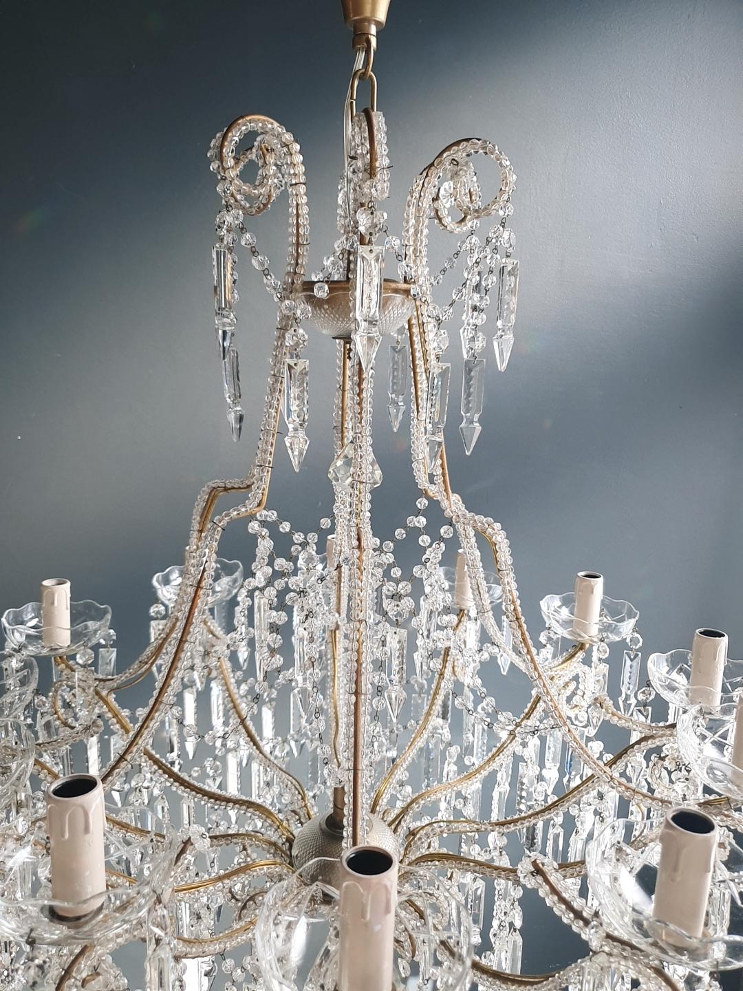 Beaded Crystal Chandelier Antique Ceiling Lamp Lustre Art Nouveau 2 Pieces, Pair 6