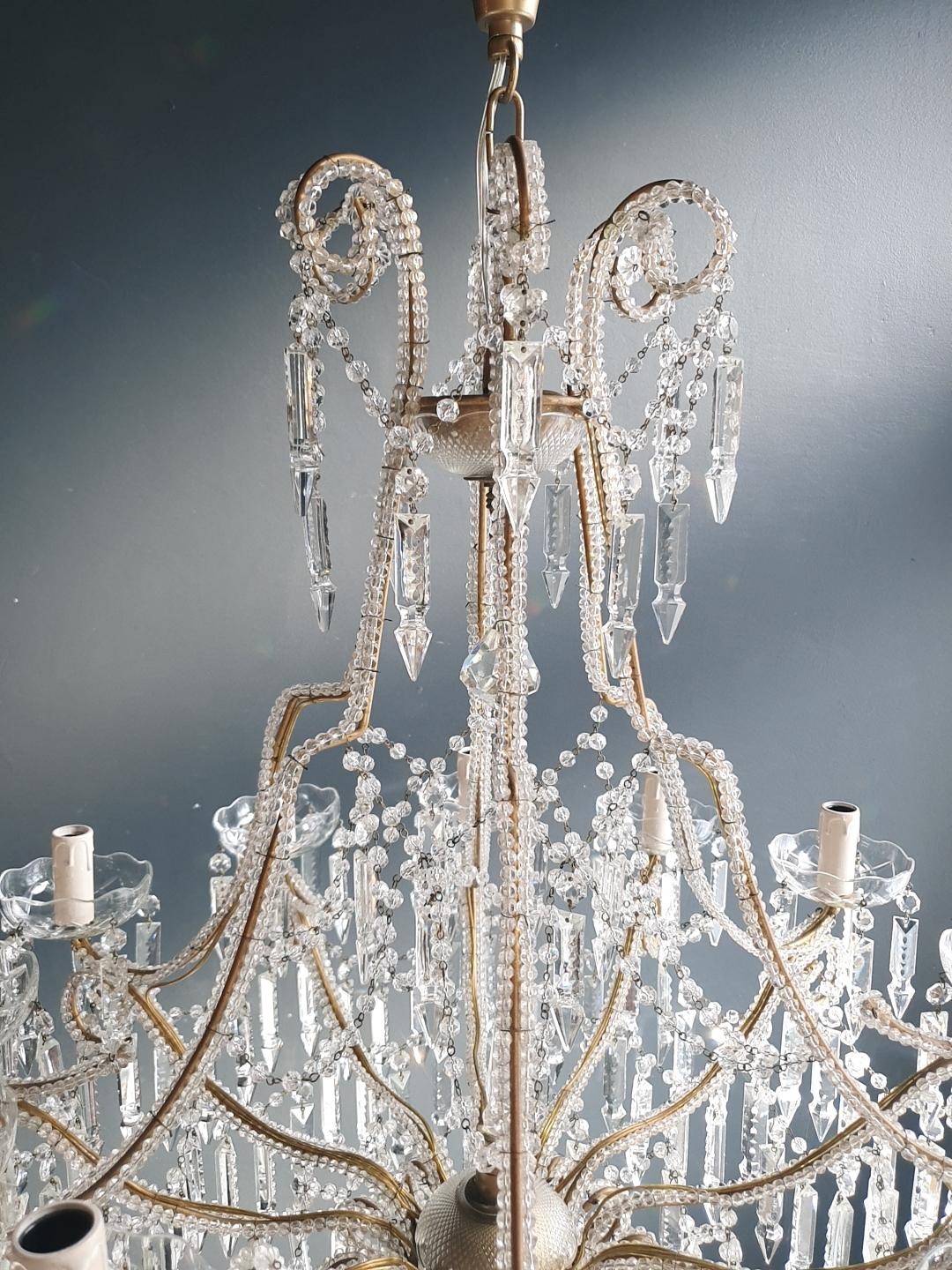 Beaded Crystal Chandelier Antique Ceiling Lamp Lustre Art Nouveau 2 Pieces, Pair 7