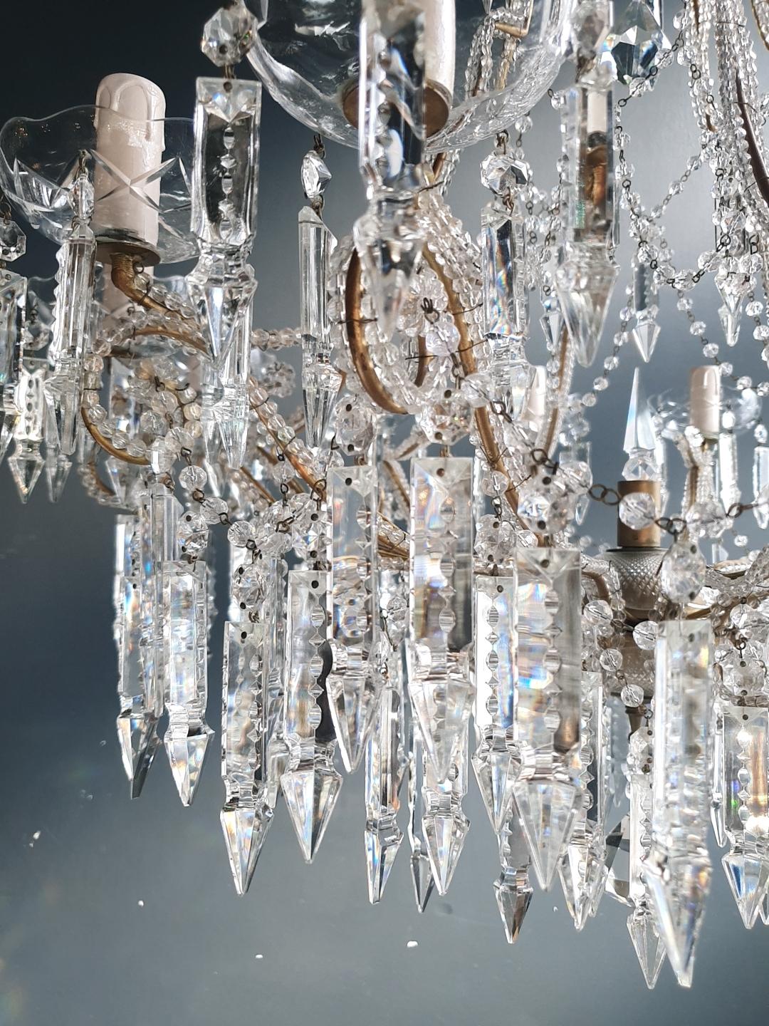 Beaded Crystal Chandelier Antique Ceiling Lamp Lustre Art Nouveau 2 Pieces, Pair 8