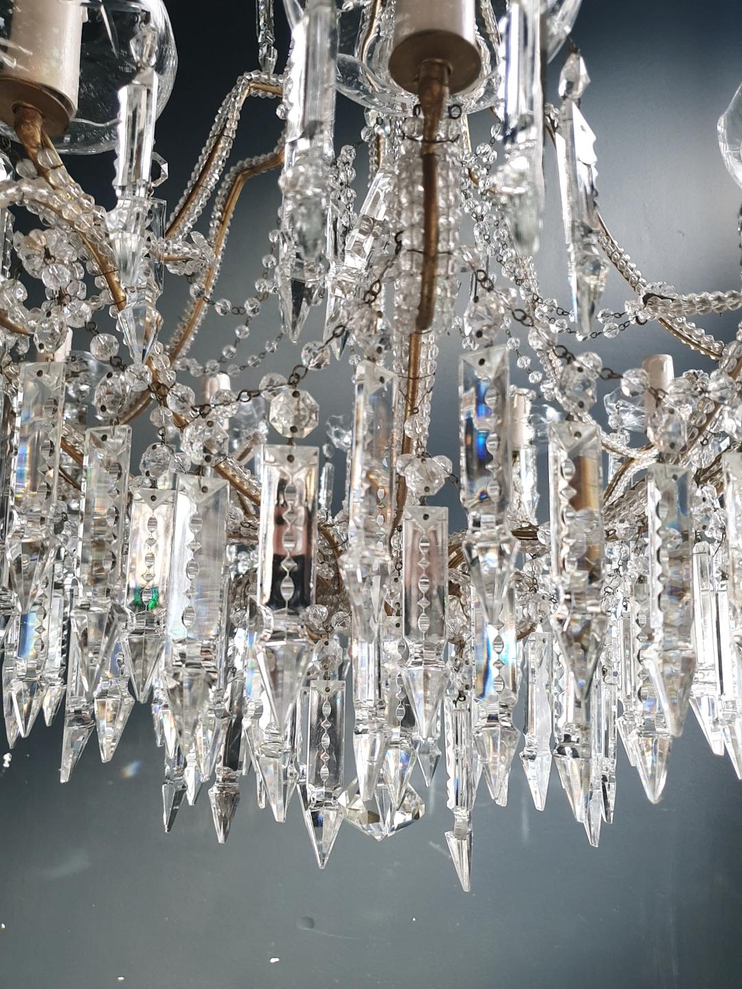 Beaded Crystal Chandelier Antique Ceiling Lamp Lustre Art Nouveau 2 Pieces, Pair 9