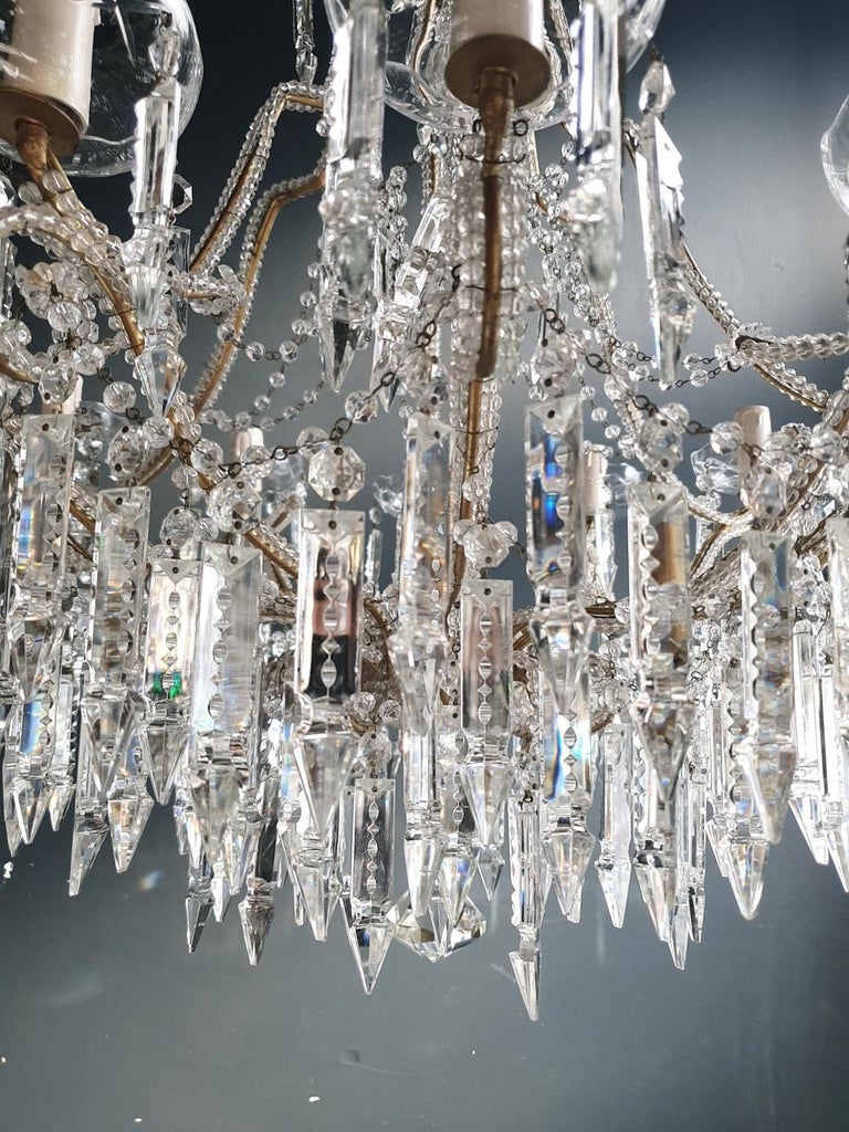 Beaded Crystal Chandelier Antique Ceiling Lamp Lustre Art Nouveau 2 Pieces, Pair For Sale 10