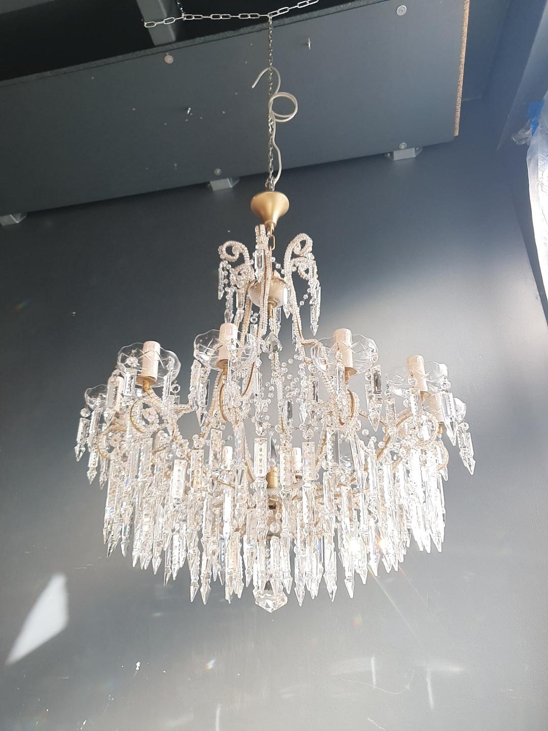 Beaded Crystal Chandelier Antique Ceiling Lamp Lustre Art Nouveau 2 Pieces, Pair 10