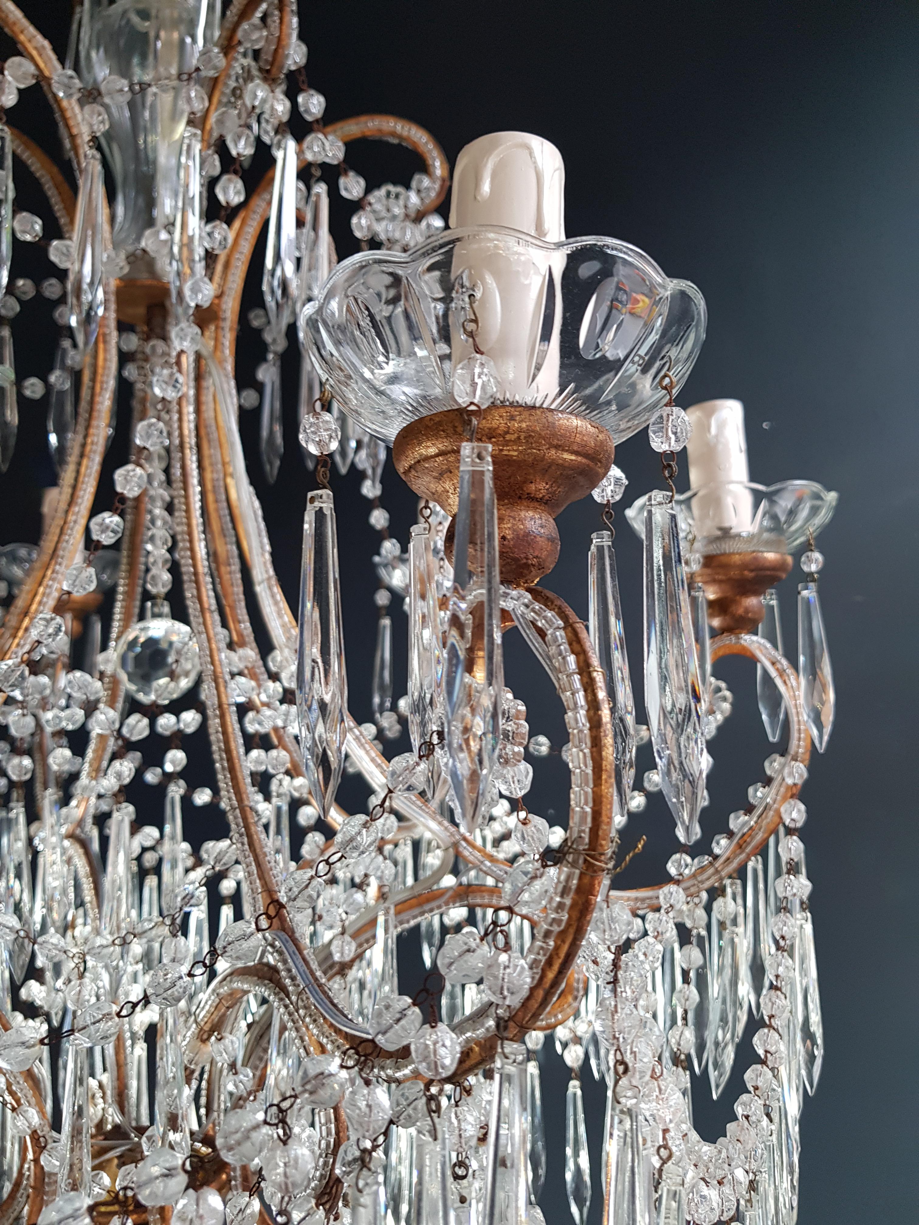 Beaded Crystal Chandelier Antique Ceiling Lamp Lustre Art Nouveau Wood (Italienisch)