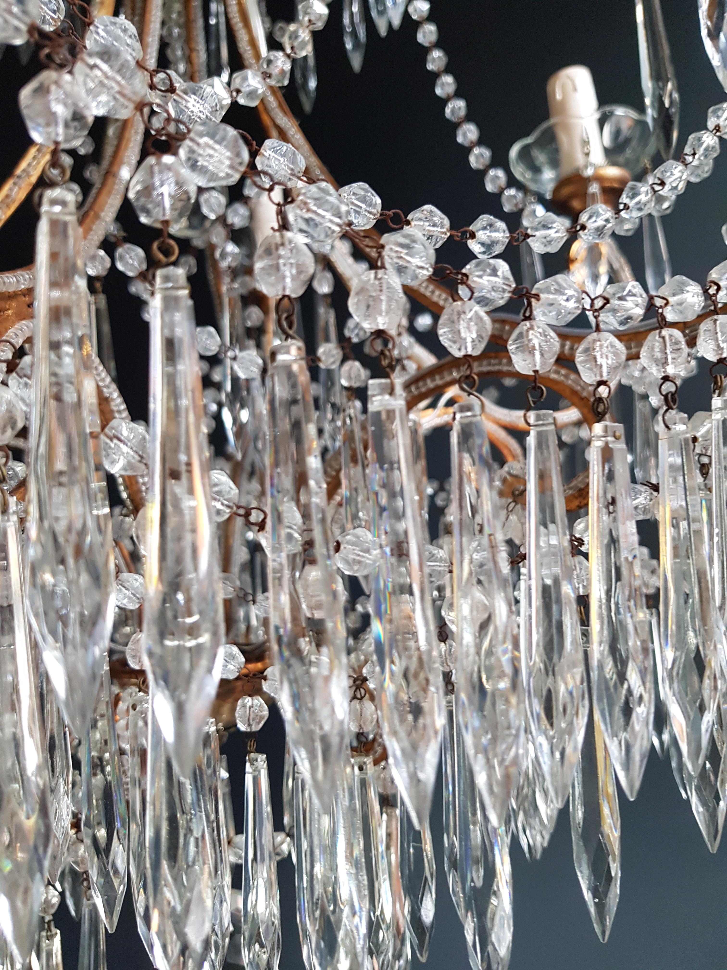 Beaded Crystal Chandelier Antique Ceiling Lamp Lustre Art Nouveau Wood 1
