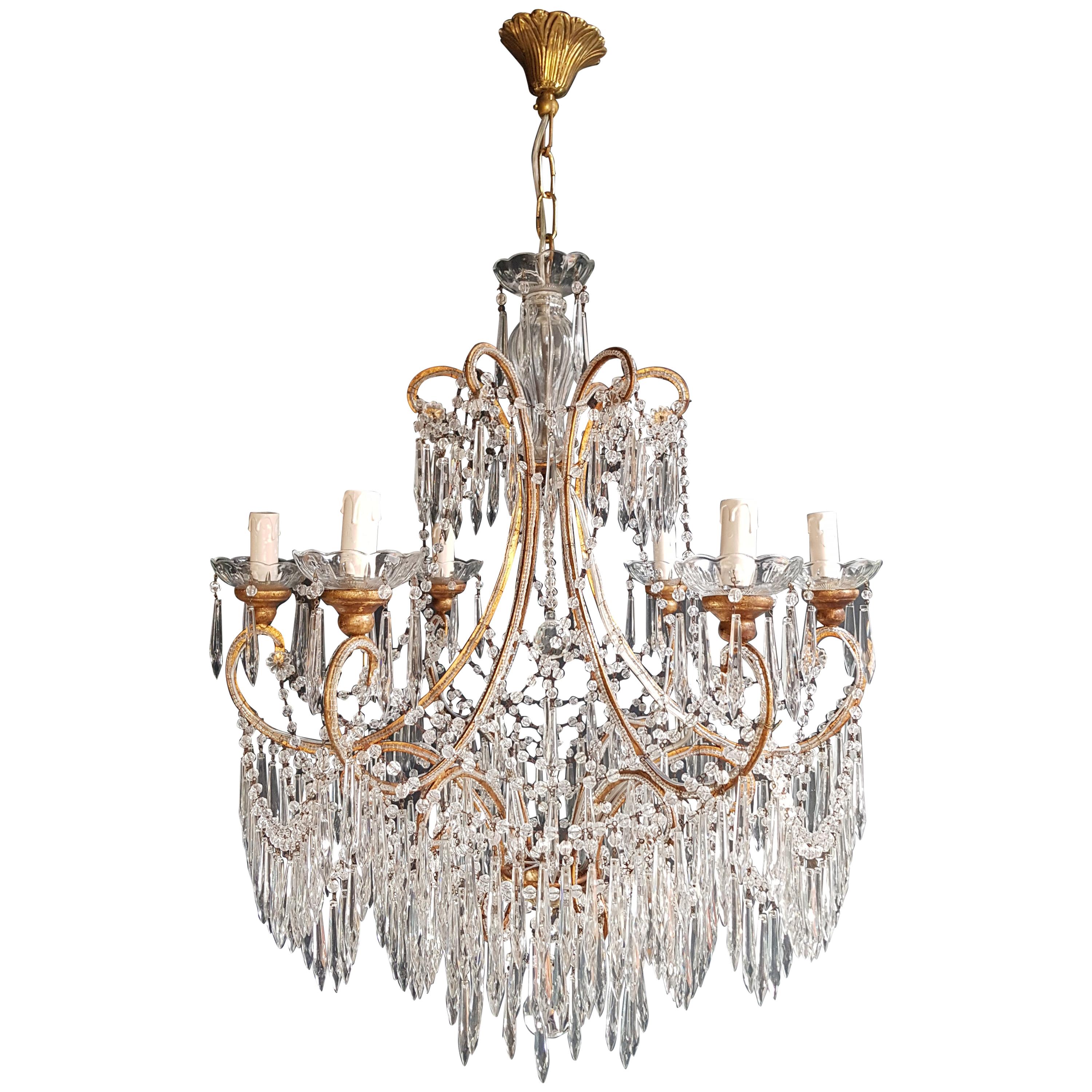 Beaded Crystal Chandelier Antique Ceiling Lamp Lustre Art Nouveau Wood