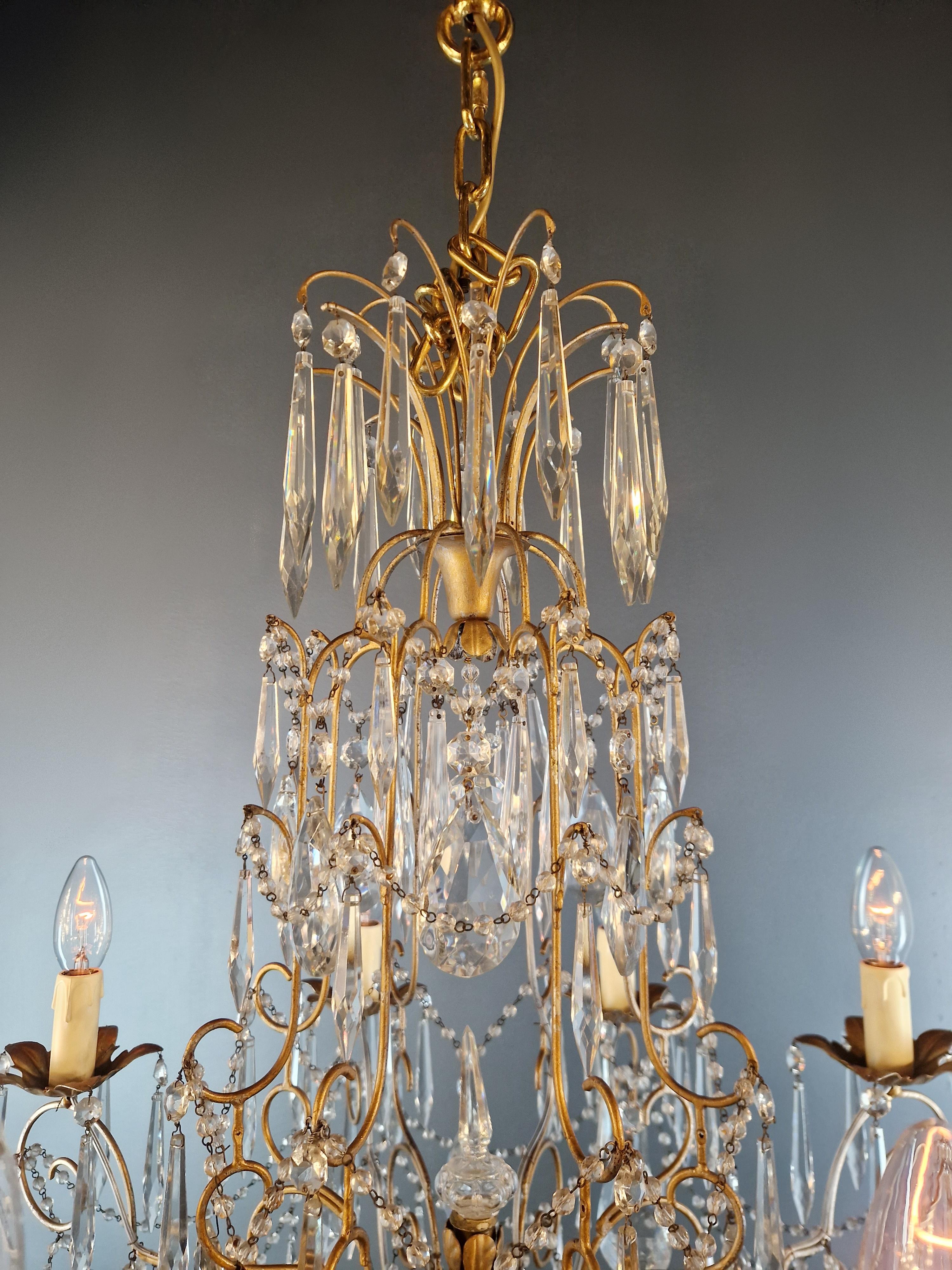 Beaded Crystal Chandelier Art Deco Art Nouveau Brass Pearl Gold Elegant 1930 For Sale 3