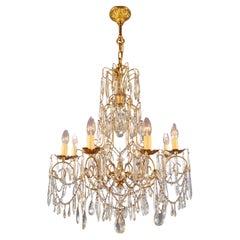 Lampadario di cristallo con perline Art Deco Art Nouveau Ottone Perla Oro Eleg 1930