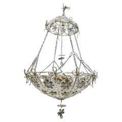 Beaded Crystal Chandelier with Black Flowers and Crystals Ribbons