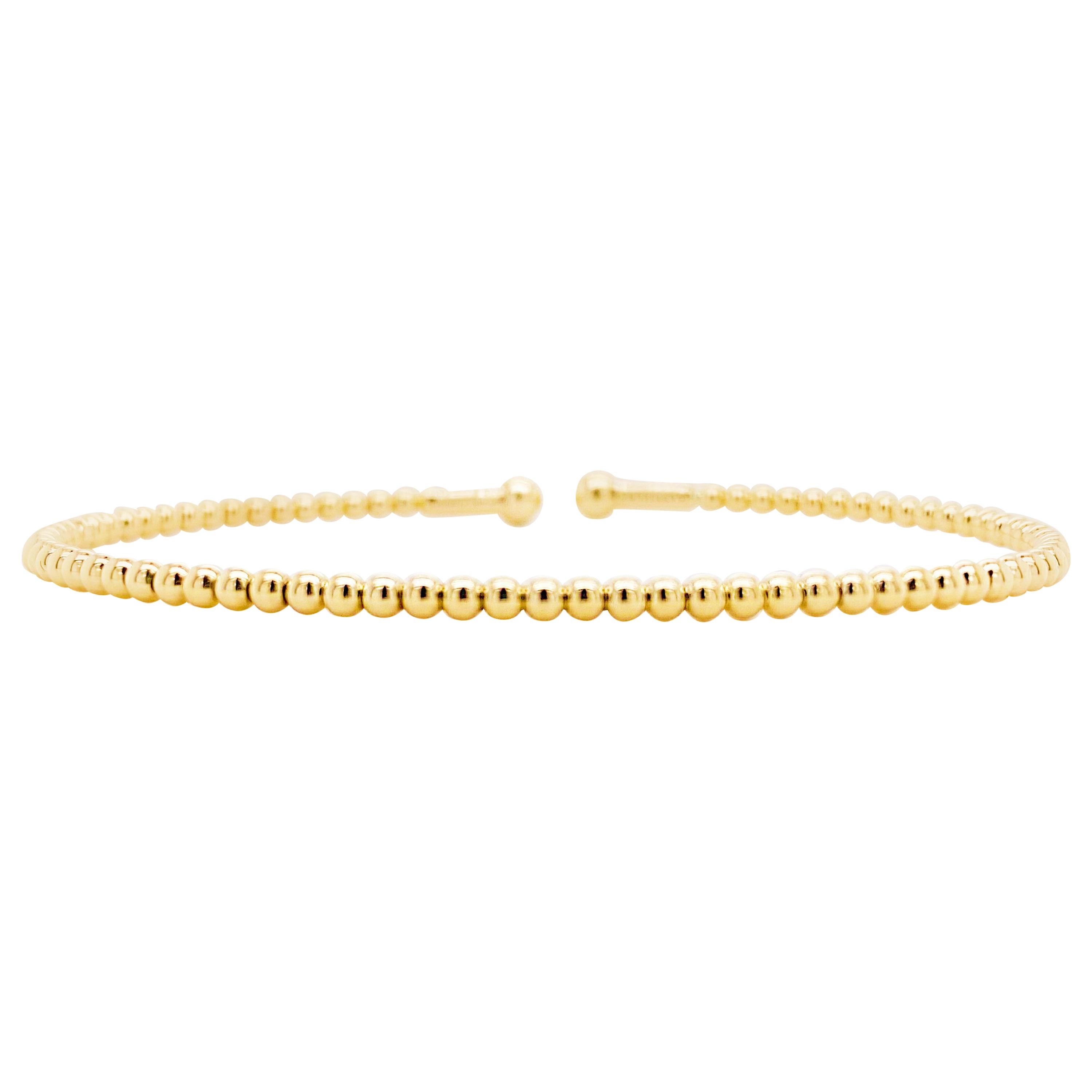 Beaded Cuff Bracelet, Split 14 Karat Yellow Gold Beaded Bujukan Bangle, Flexible