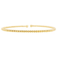 Beaded Cuff Bracelet, Split 14 Karat Yellow Gold Beaded Bujukan Bangle, Flexible