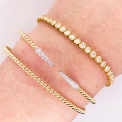 Beaded Cuff Bracelet, Split 14 Karat Yellow Gold Beaded Bujukan Bangle, Flexible