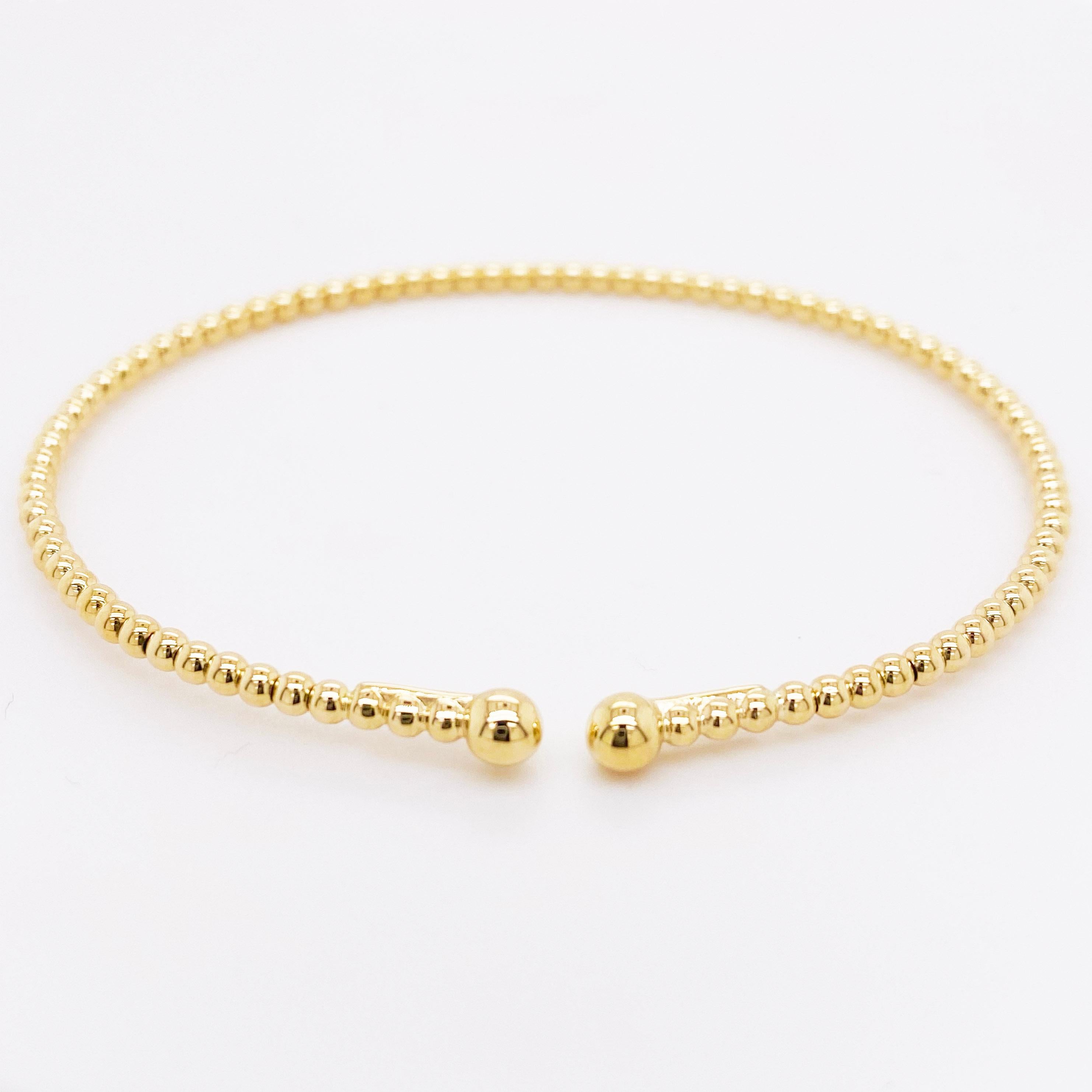 Bracelet manchette Bujukan fendu en or jaune 14 carats perlé, souple en vente 1