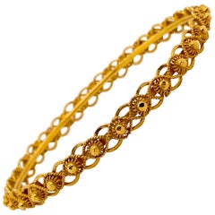 Beaded Custom Bangle Bracelet, 21 Karat Yellow Gold, Twisted, Braided, Milgrain