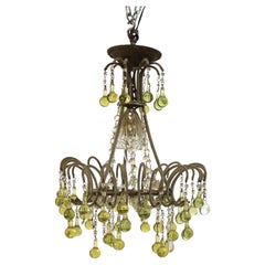 Beaded, Cut & Drop Crystal Single Light Chandelier with Chartreuse Drops C1940