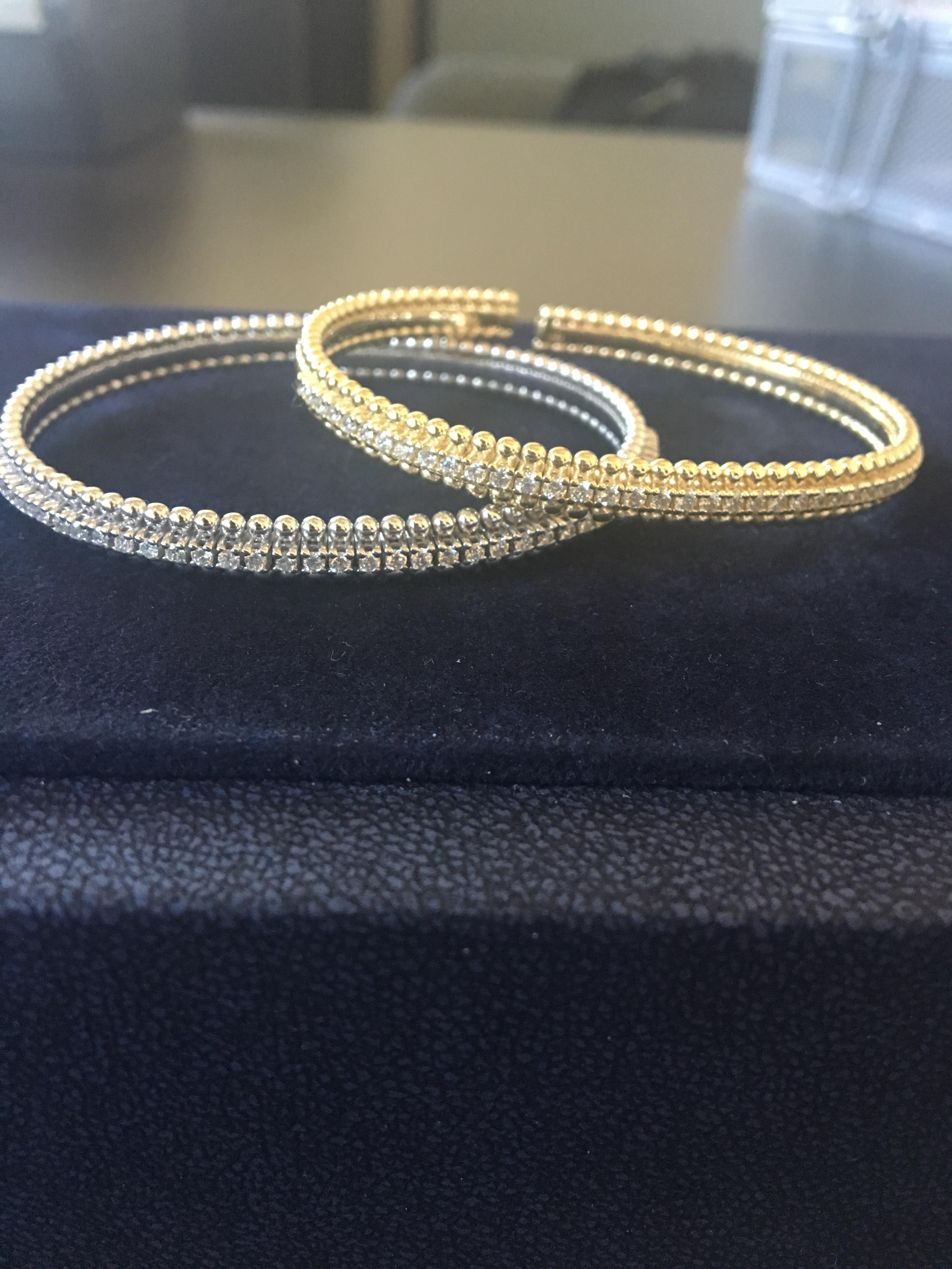 Round Cut Beaded Diamond Bangles Tricolor Flexible For Sale