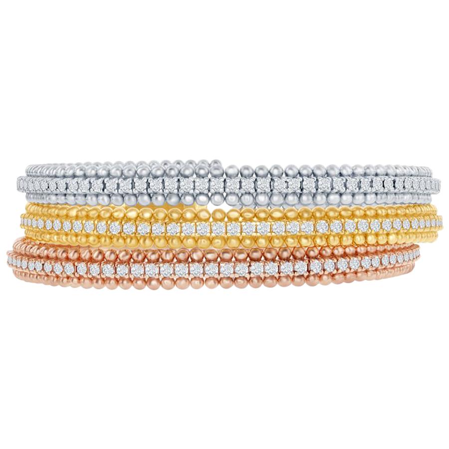 Beaded Diamond Bangles Tricolor Flexible For Sale