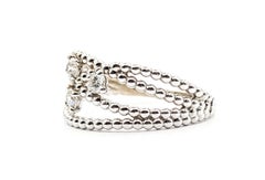 Beaded Diamond Criss Cross Ring in 14k White Gold