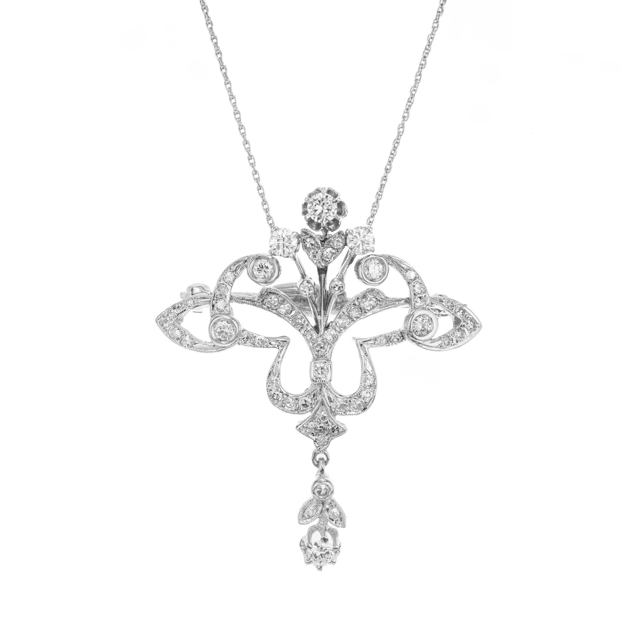 1,05 Karat runder Perlen-Diamant-Weißgold-Halskette mit durchbrochenem Brosche-Anhänger Damen im Angebot