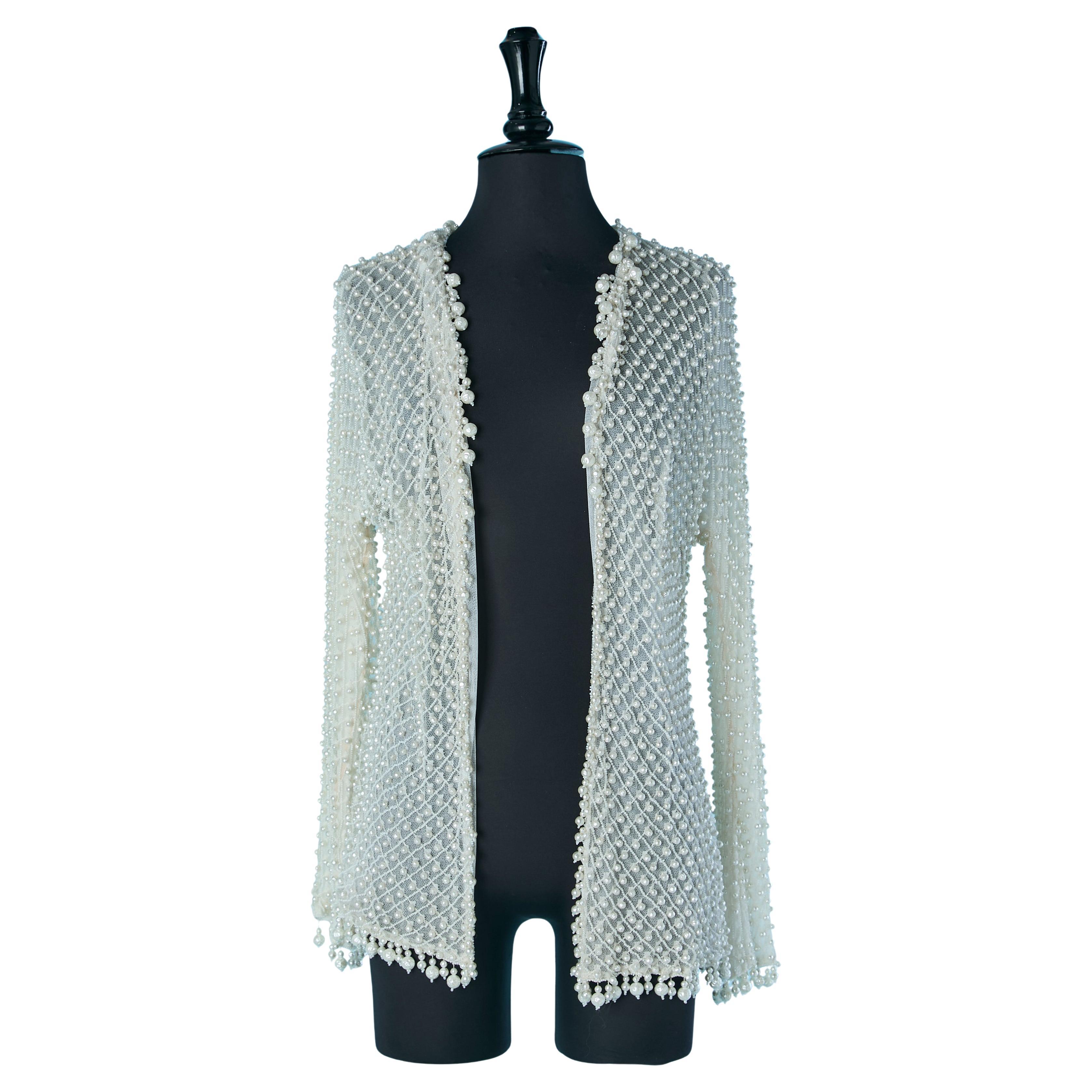 Beaded edge to edge jacket with pearl on a tulle base Circa 1960
s For Sale