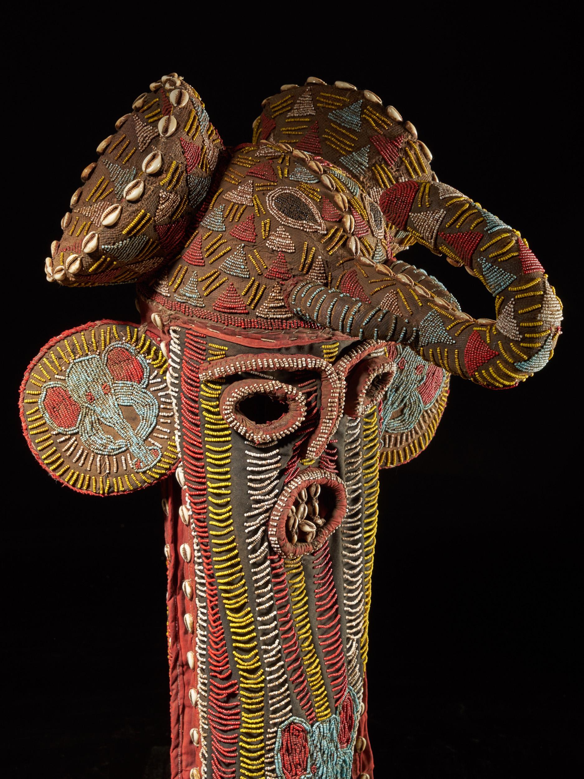 20th Century Beaded Elephant Mask, Grassland People, Cameroon
