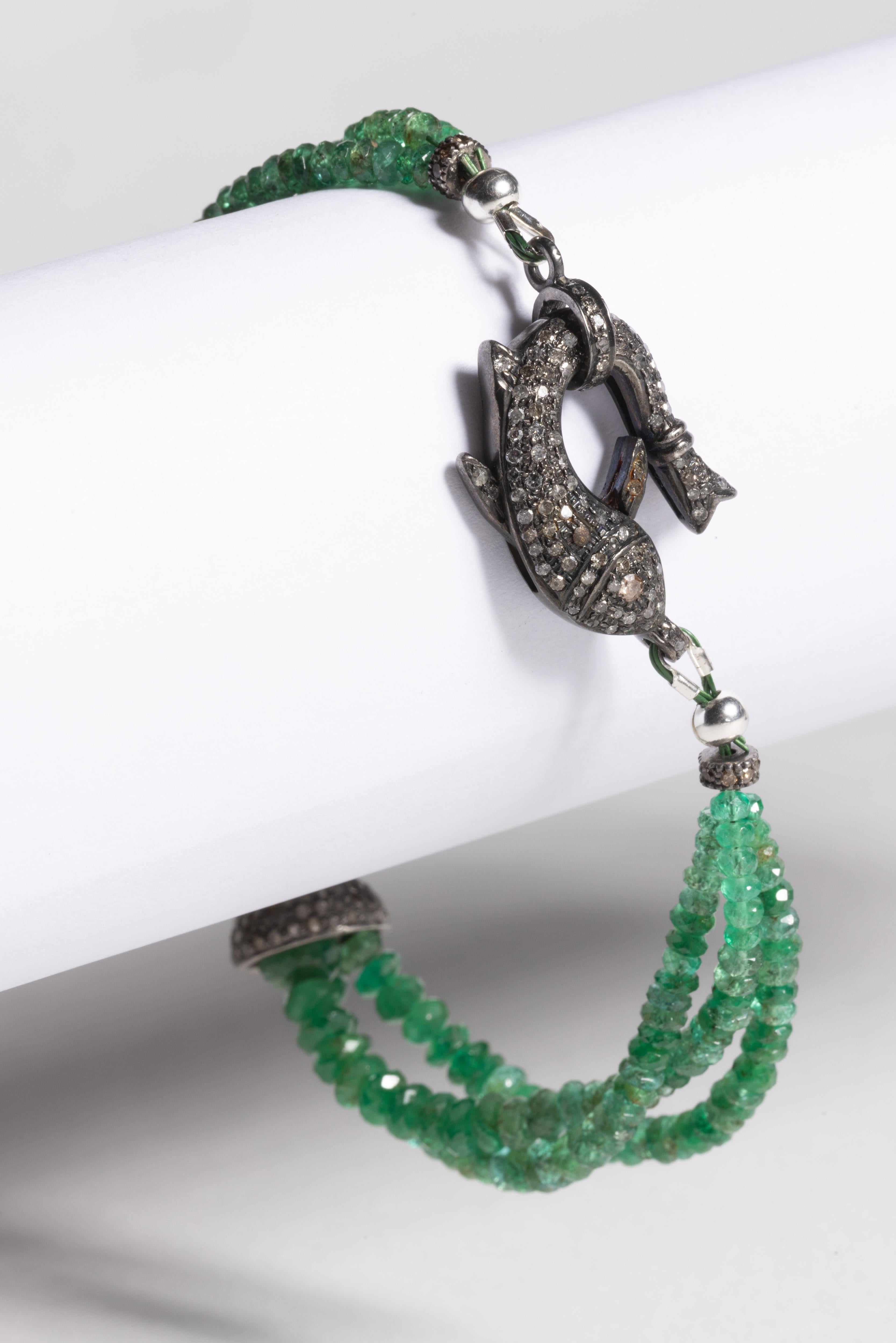 Smaragd- und Diamantarmband mit Perlen im Angebot 2