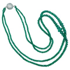 Beaded 125 Carats Emerald Necklace with 14 Karat White Gold Diamond Pendant