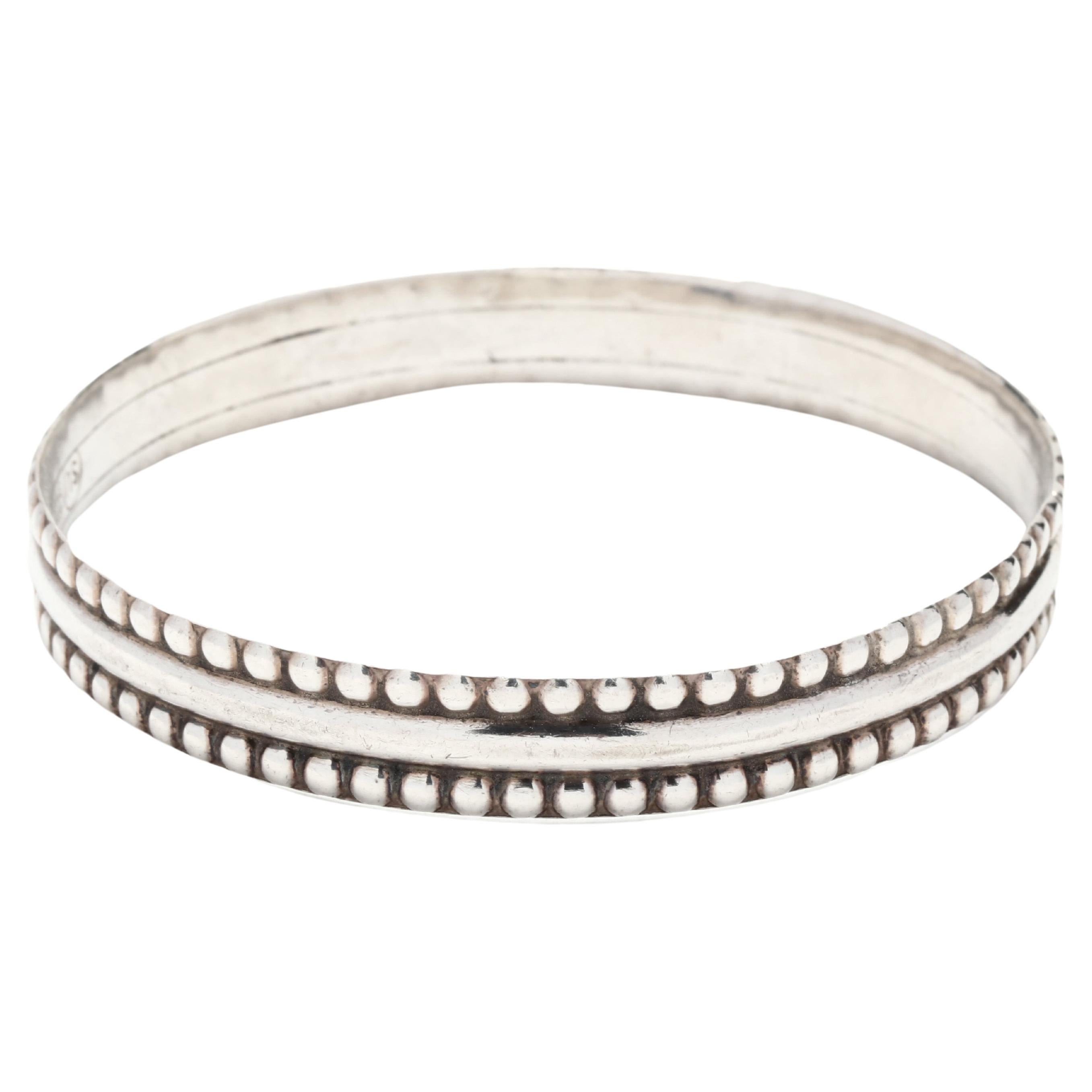  Beaded Eternity Bangle Bracelet, Sterling Silver, Length 8 Inch For Sale