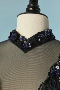 Beaded evening dress in see-through tulle and sequin ZOLA KELLER Circa 1980's