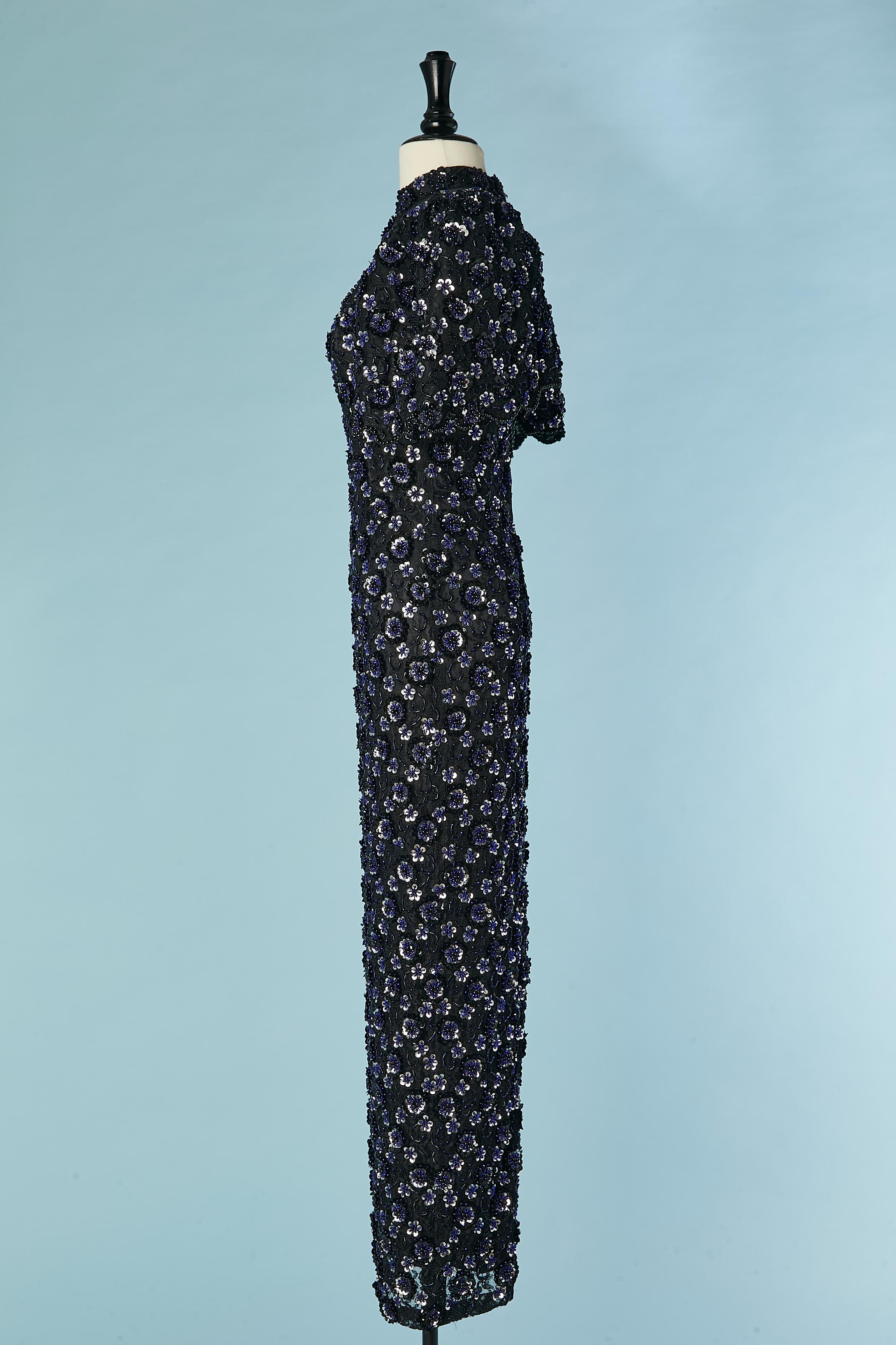 Vestido de noche con cuentas de tul transparente y lentejuelas ZOLA KELLER Circa 1980's en venta 1