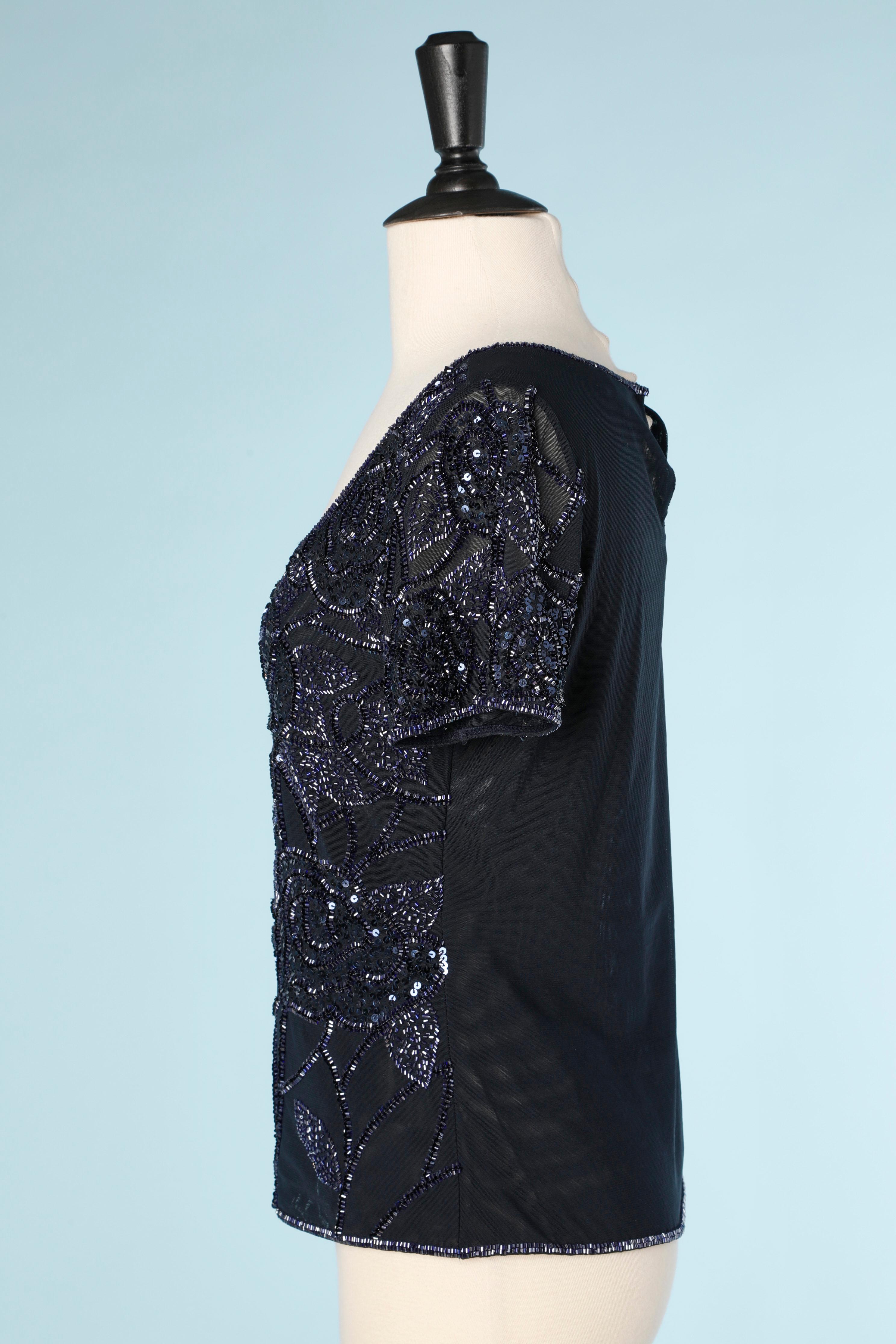 Black Beaded evening top on a stretch tulle Luisa Spagnoli  For Sale