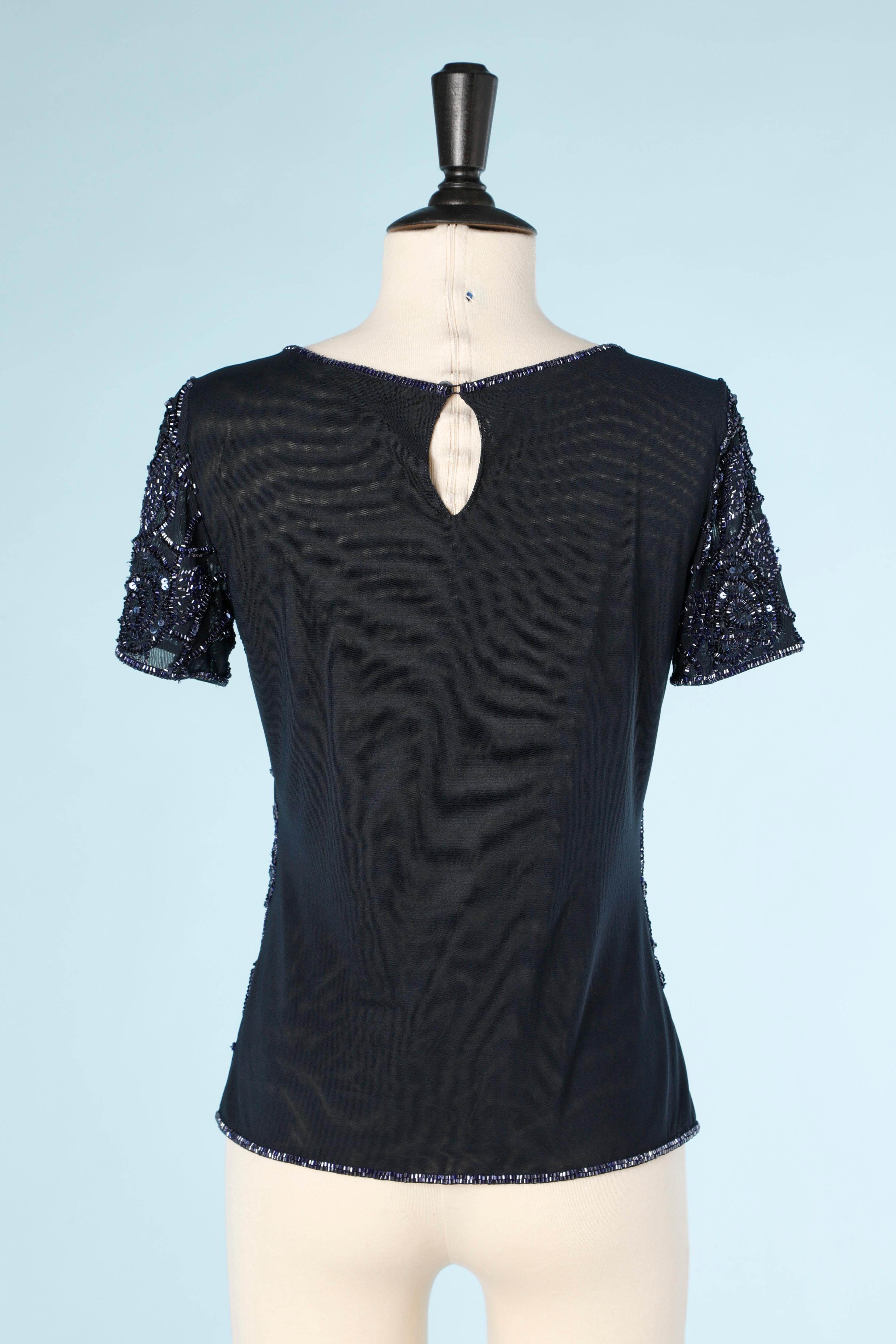 Beaded evening top on a stretch tulle Luisa Spagnoli  In Excellent Condition For Sale In Saint-Ouen-Sur-Seine, FR