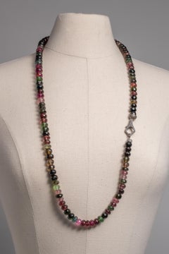 Beaded Faceted Tourmaline and Diamond Necklace
