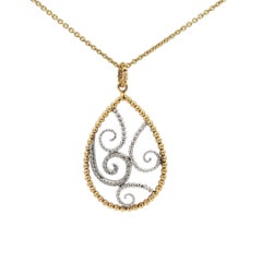 Beaded Filigree Diamond Pendant Necklace 18K Gold
