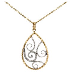 Beaded Filigree Diamond Pendant Necklace 18K Gold