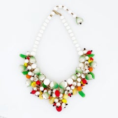 Beaded "Fruit Salad" Bib Statement Necklace By Hobé, 1950s