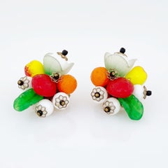 Beaded "Fruit Salad" Statement Earrings By Hobé, 1950s