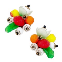 Retro Beaded "Fruit Salad" Statement Earrings By Hobé, 1950s