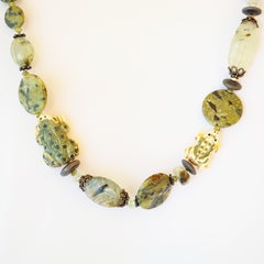 Beaded Gemstone Necklace With Carved Bone Frog Accents By Amy Kahn Russell