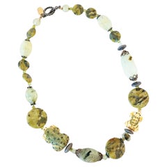 Beaded Gemstone Necklace With Carved Bone Frog Accents By Amy Kahn Russell