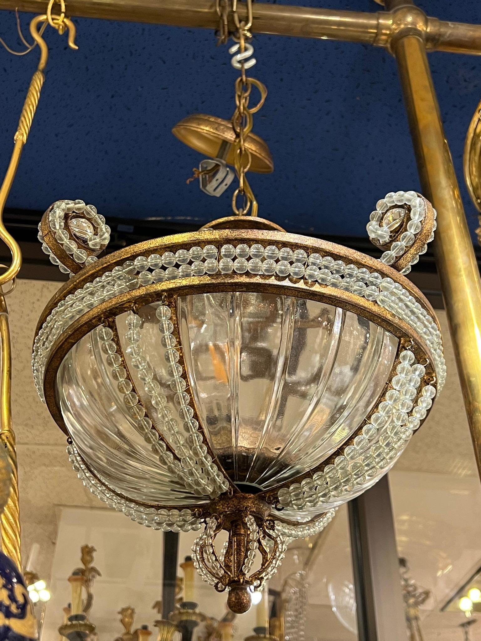 Belle Époque Beaded Glass and Bronze Chandelier For Sale