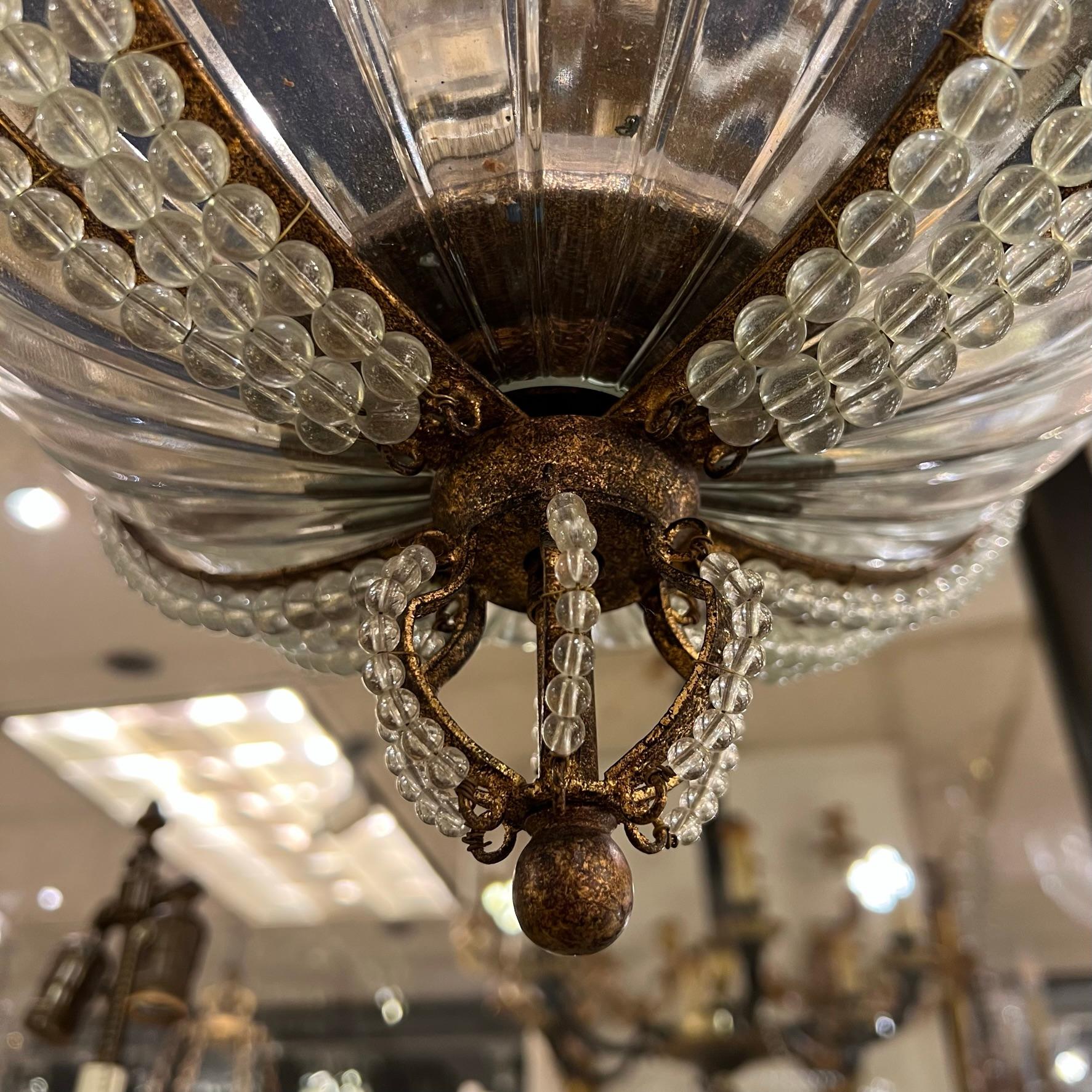 Beaded Glass and Bronze Chandelier In Good Condition For Sale In New York, NY