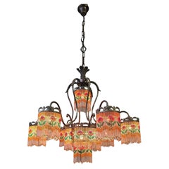 Beaded Glass Chandelier with Floral Motif