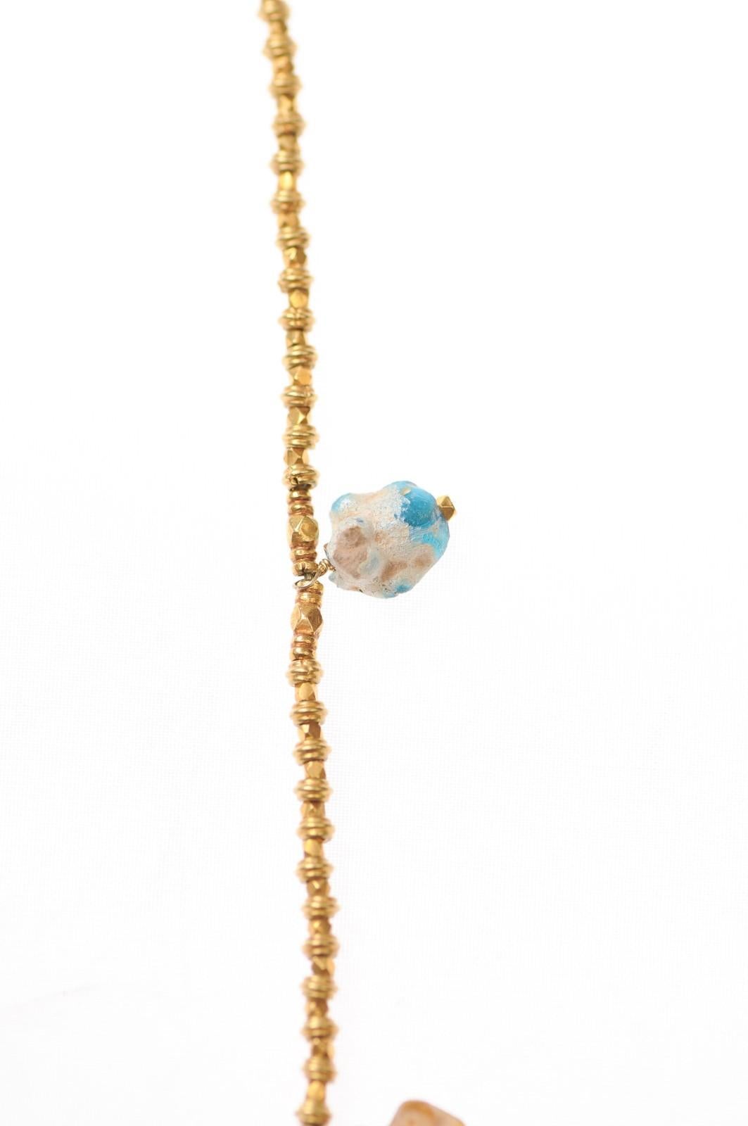 Beaded gold necklace w/ Roman glass charms For Sale 5