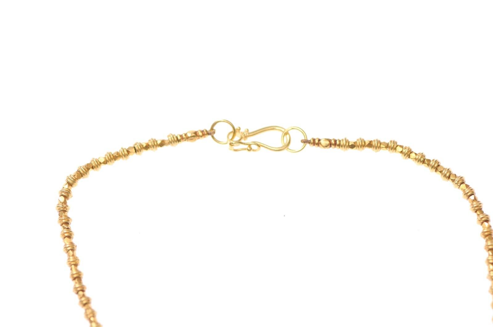 Beaded gold necklace w/ Roman glass charms For Sale 6