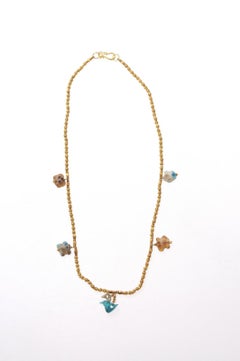 Beaded gold necklace w/ Roman glass charms