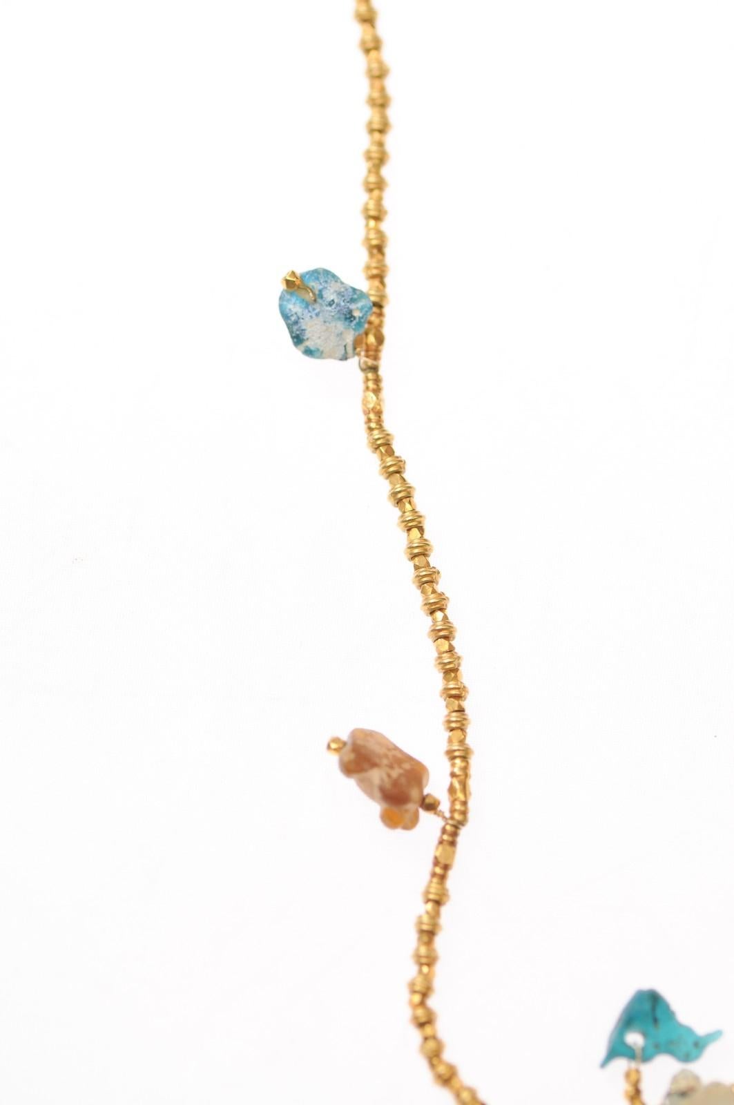 Women's or Men's Beaded gold necklace w/ Roman glass charms For Sale