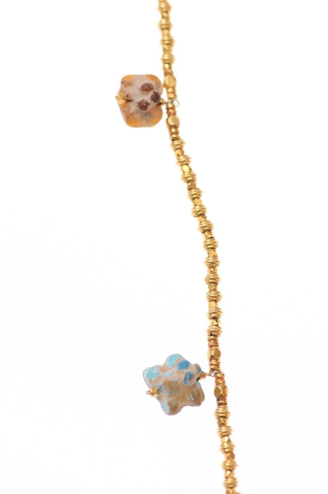 Beaded gold necklace w/ Roman glass charms For Sale 3