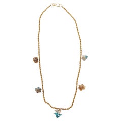 Beaded gold necklace w/ Roman glass charms